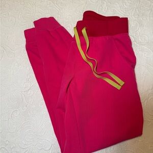 Figs Hot Pink Joggers with Lime Drawstring